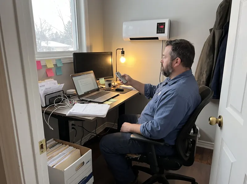 Customer using the Power Heat Pro remote in a home office