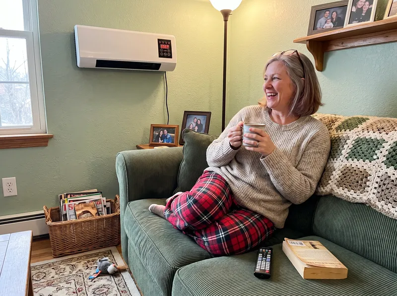 Customer relaxing on the sofa with Power Heat Pro on the wall