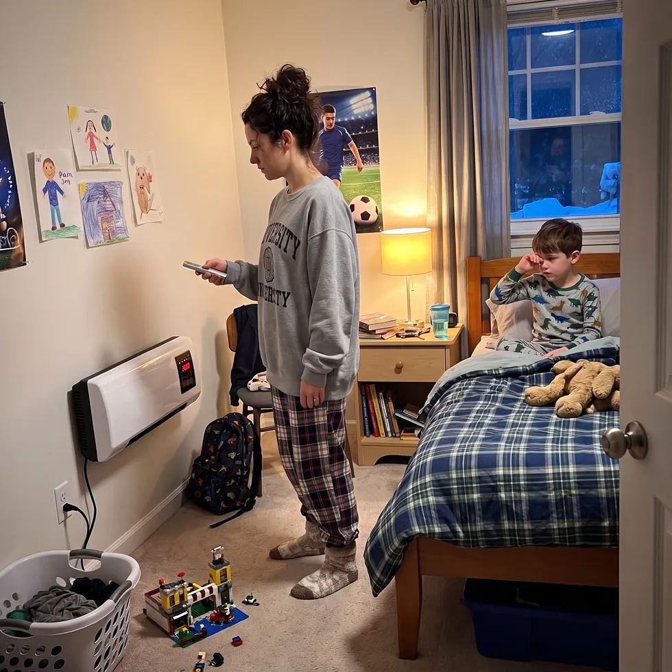 Carla setting the Power Heat Pro timer in her son's bedroom